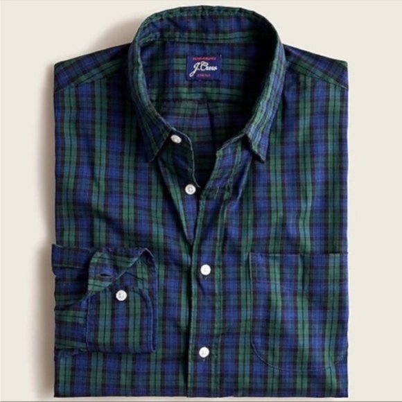 J. Crew | Slim Performance Twill Shirt Buttondown Long Sleeve Pine Plaid Green - Picture 6 of 14